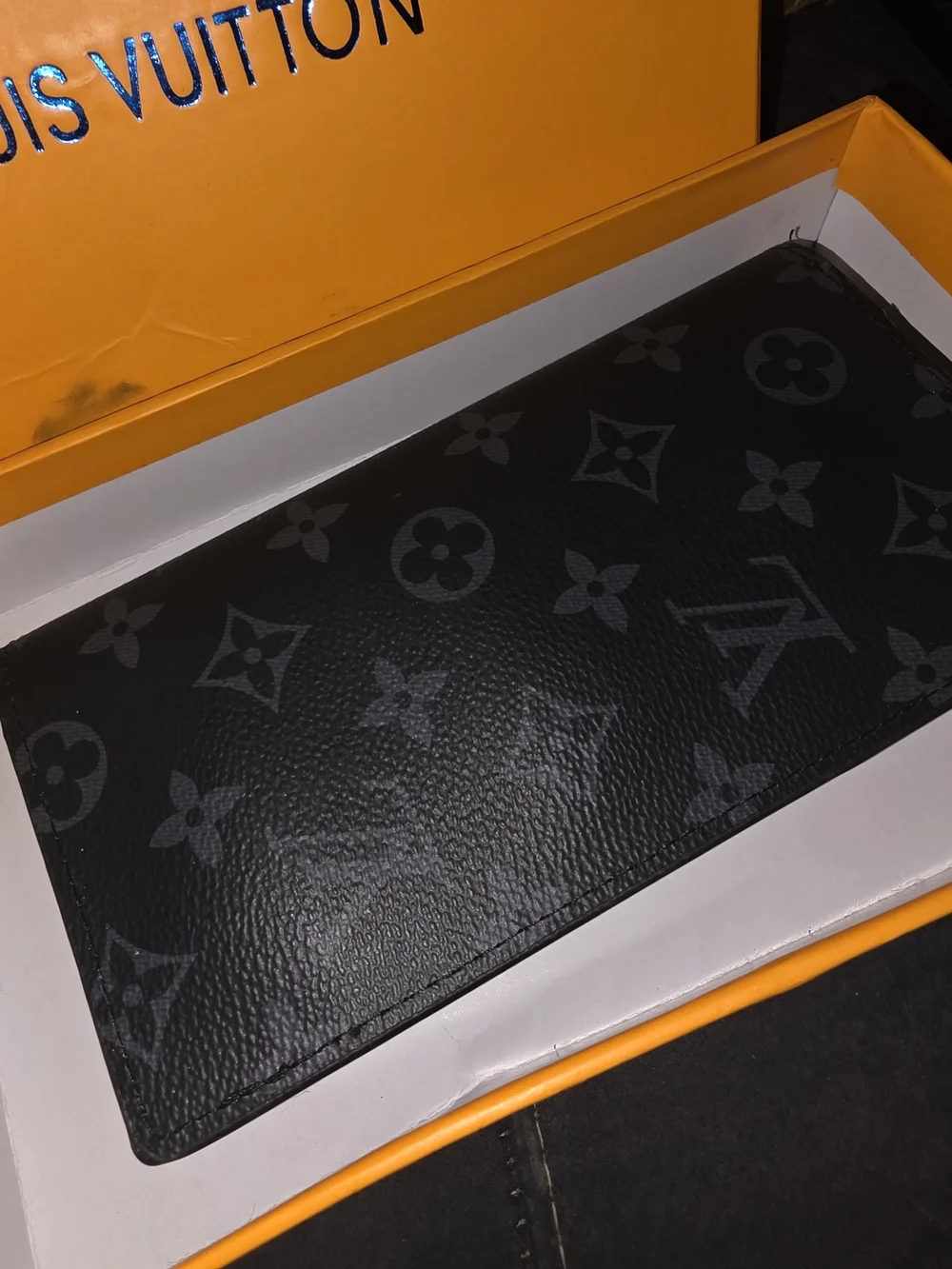 Louis Vuitton Black Textured Leather Long Wallet Long Fold Over